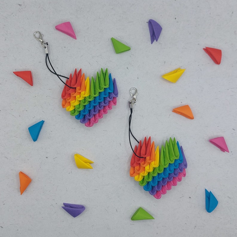 3d Origami Rainbow Heart Keychain image 1