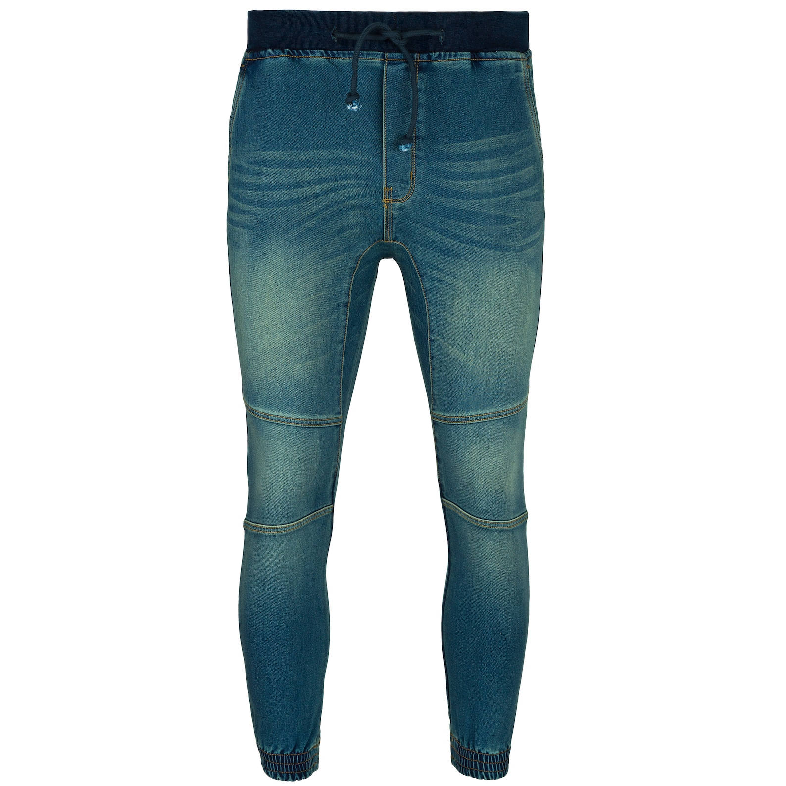 Mens Cuffed Jeans Indigo Blue Knitted Denim Jeans Etsy España