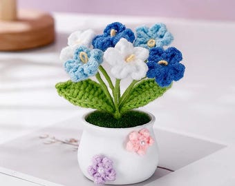 Handmade Home decor Crochet Flower, crochet Potted Plant, Forget me not Flowers Home Decor, Birthday Gift for her