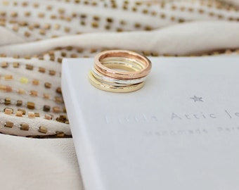 Silver & Gold Stacking Trio / Stackable Rings / Stacking Rings / 9ct Gold / 9ct Rose Gold / 925 Sterling Silver / Personalised Stacking Ring