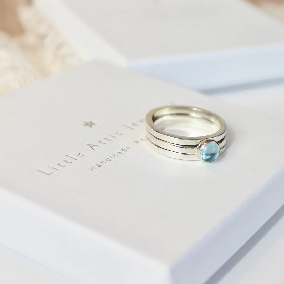 Silver Stackable Rings Ocean Aqua Marine Stacking Ring Set / Stacking Rings / Stackable Rings / 925 ...