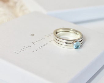 Aqua Marine Stacking Ring Set / Stacking Rings / Stackable Rings / 925 Sterling Silver Stacking Rings / Personalised Rings / Handmade Rings