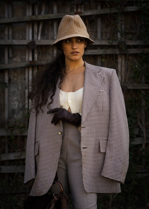 Fiona Vintage Gingham Check Oversized Blazer