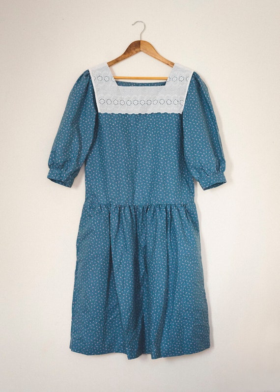 Virginia Vintage Blue Calico Prairie Dress