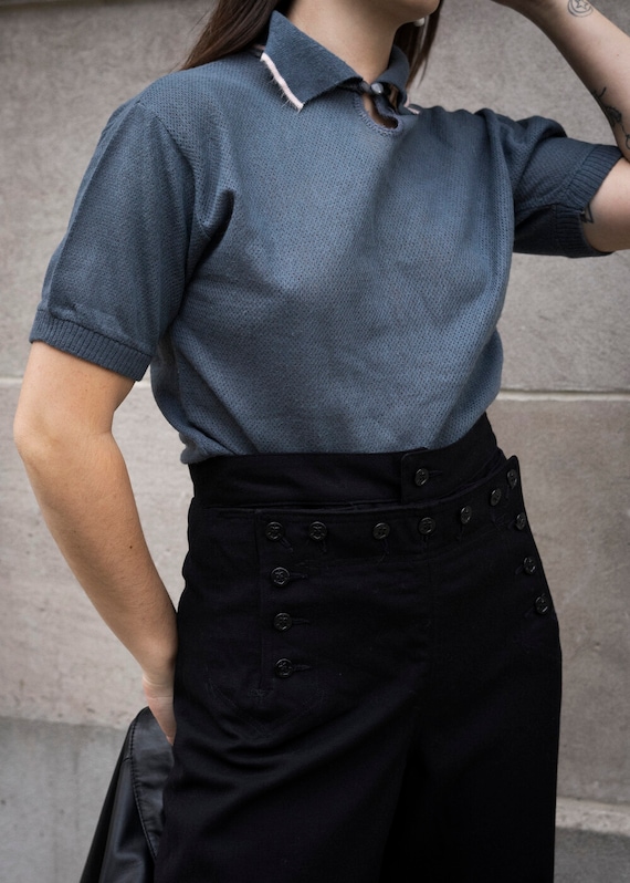 Ryan Vintage Dusty Blue Hand Knit Polo