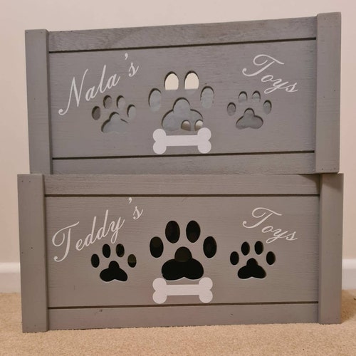 Personalised Cat Dog Pet Toy Box Wooden Crate Storage for Etsy UK
