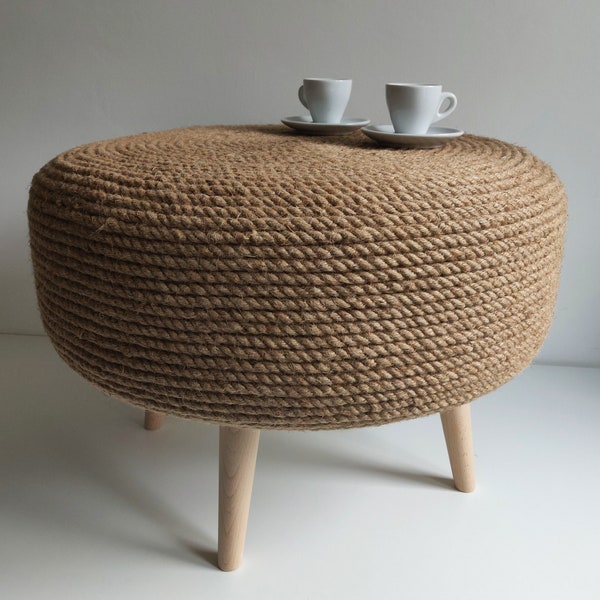 US and CA only ! Shipping INCLUDED ! Handmade Ottoman Tea Coffee Table or Footrest jute rope design Rustic Boho style
