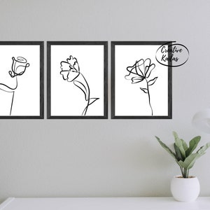 A4, Abstract Flower Trio, Room Decor, Room Prints, Wall Art, Nursery Ideas, Instant Download, Delivery