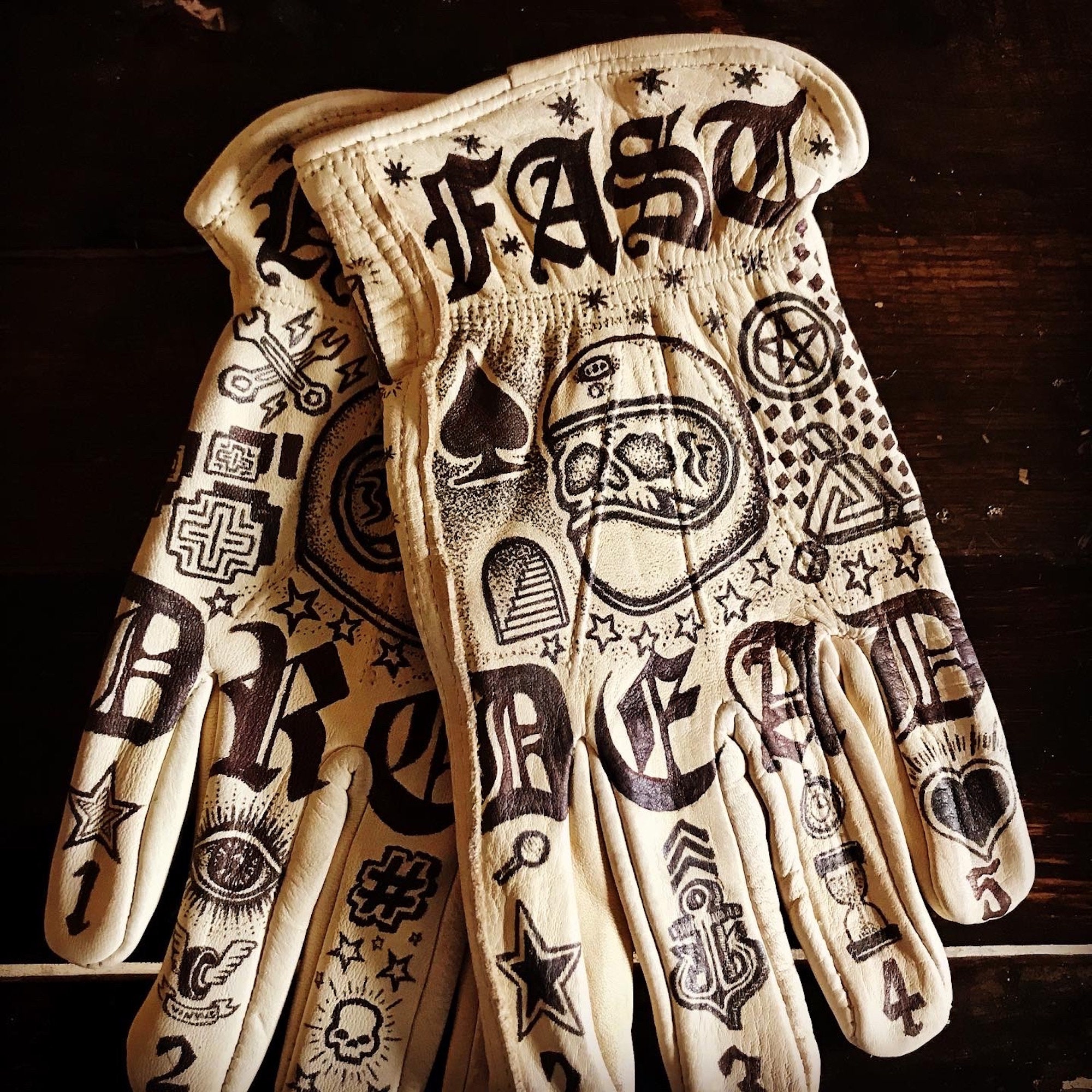 Tattoo Leather Gloves Etsy