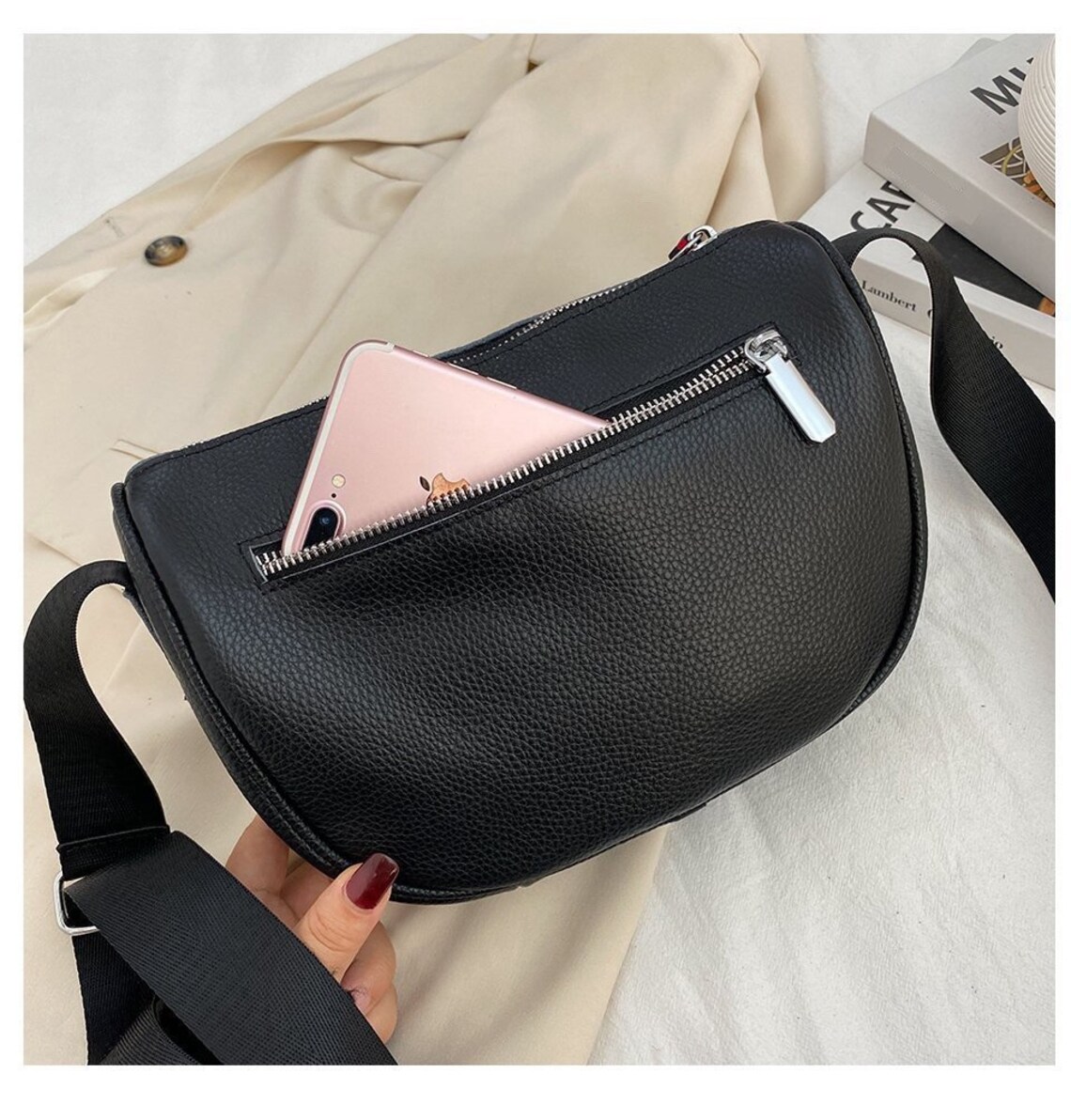 Leather crossbody tote Bag with guitar strap Vintage style Etsy