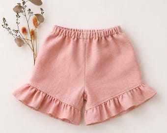 Cora Ruffle Hem Shorts PDF Sewing Pattern | Modest Length Girls Long Shorts | Baby & Toddler Shorts Pattern | Easy Beginner Sewing