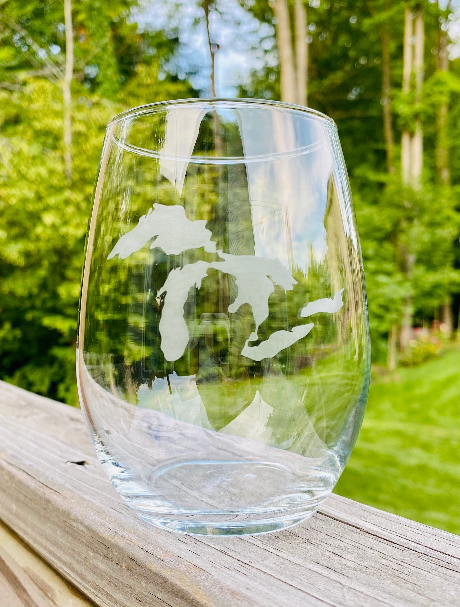 Engraved Great Lakes Stemless Wine Glass Great Michigan Gift Etsy