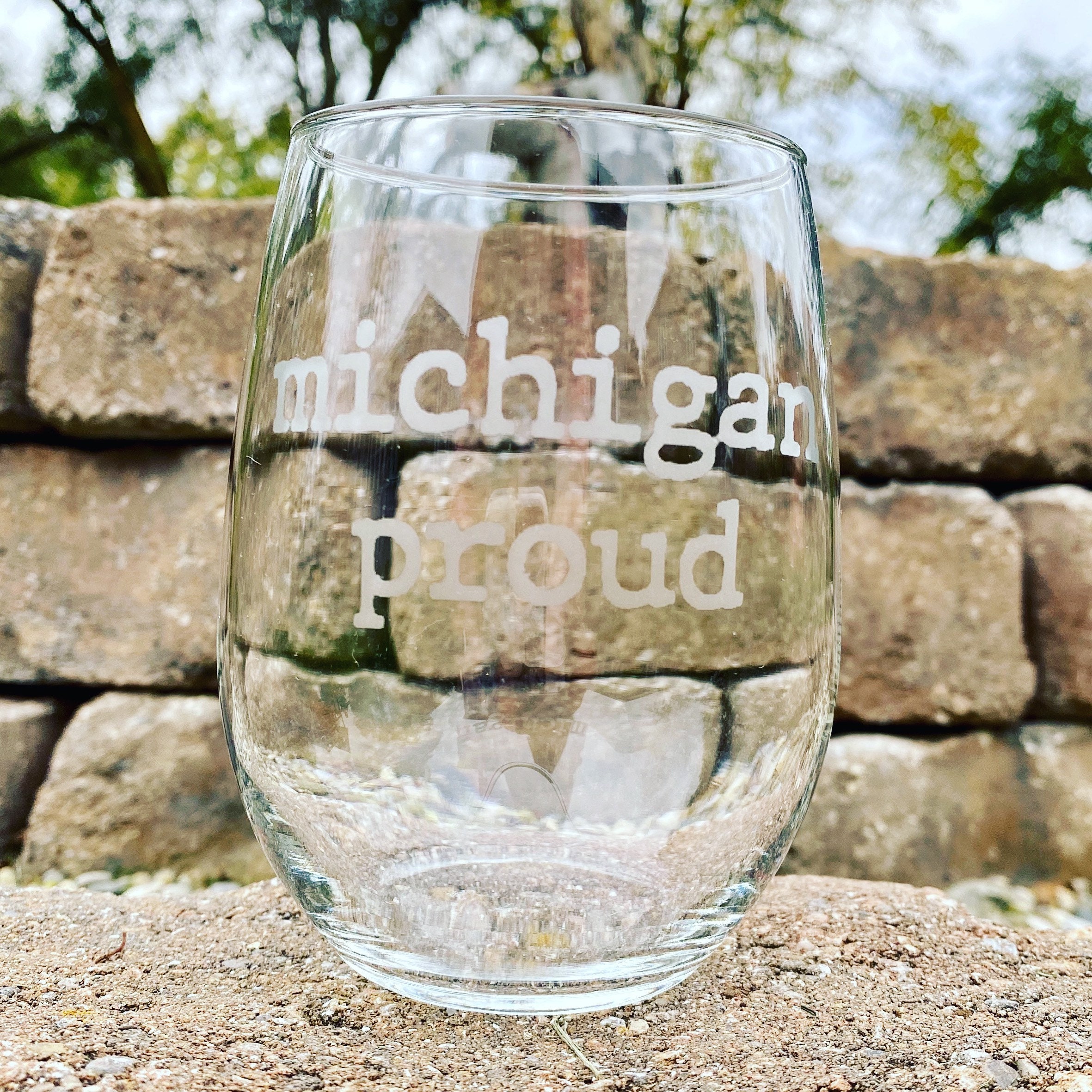 Michigan/Michigan Proud Etched Stemless Wine Glass One Etsy