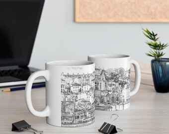 Ceramic Coffee Cup with St Peter Port Harbour Design - 11oz