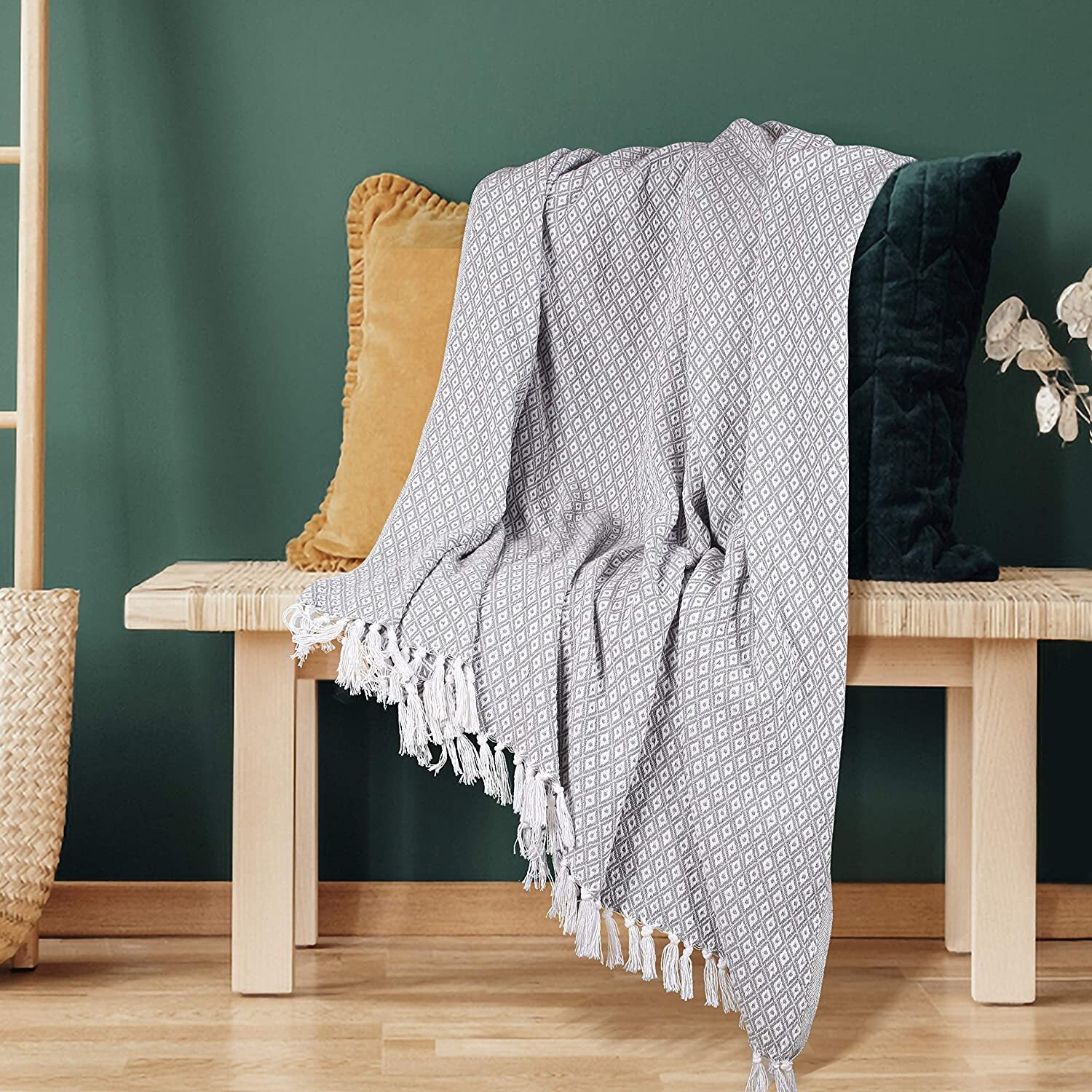 Silver Grey Large 100 Recycled Cotton Throw Blanket Bohemian Etsy