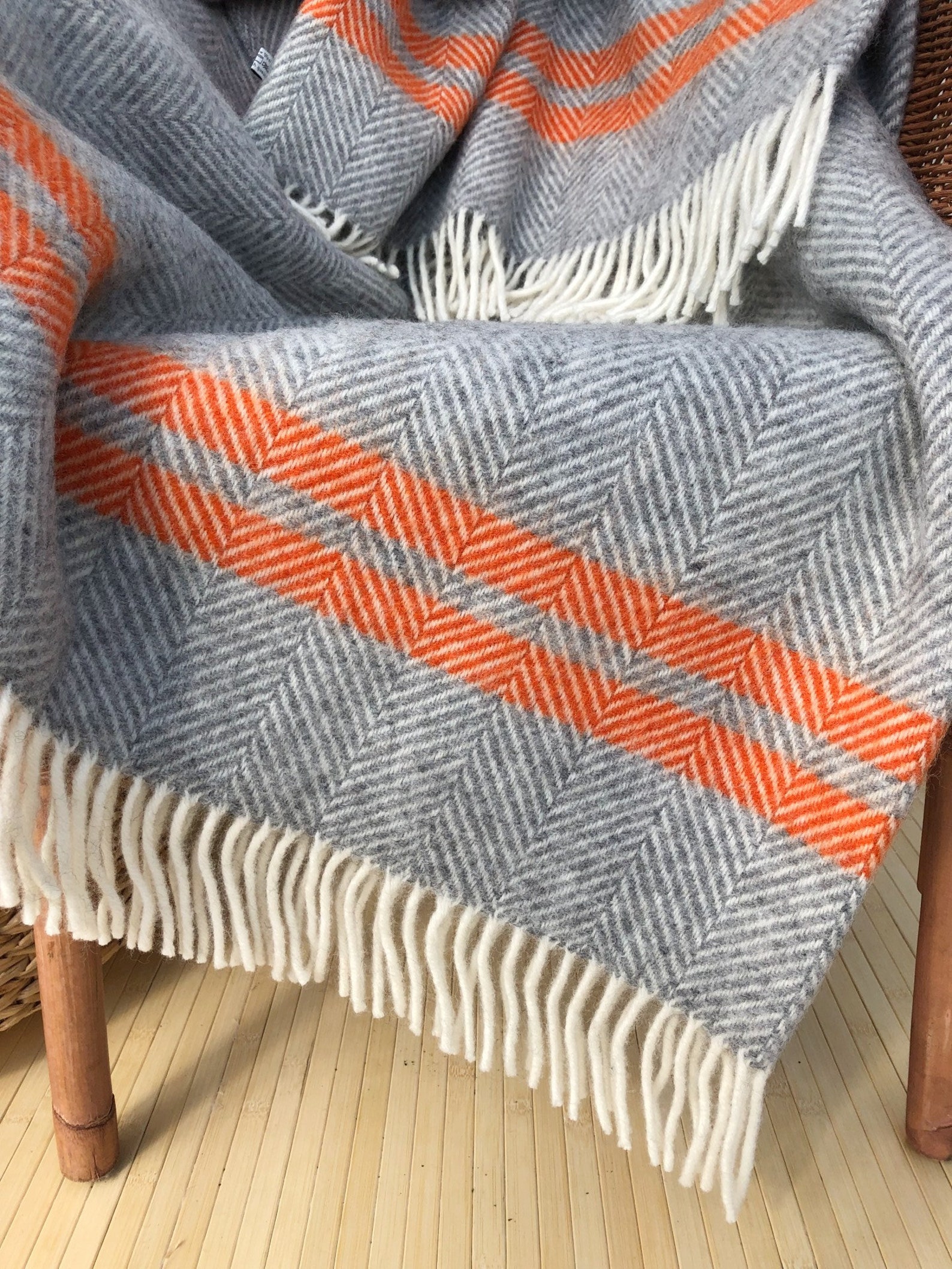 Grey Wool Blanket Grey Wool Throw 100 Pure New Wool Orange 2 Etsy