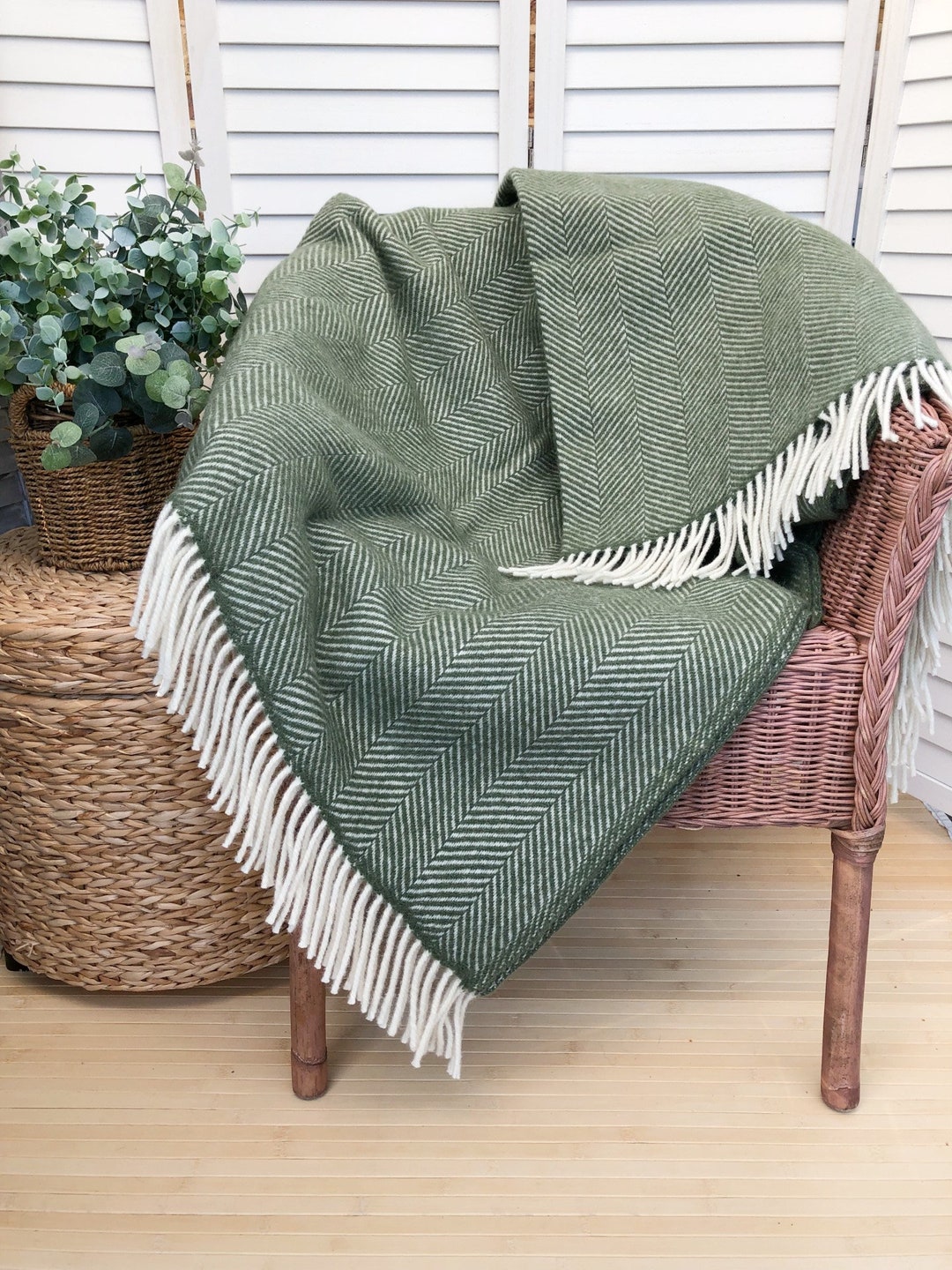 Large Olive Green Wool Blanket Green Wool Throw 100 Pure New Etsy UK