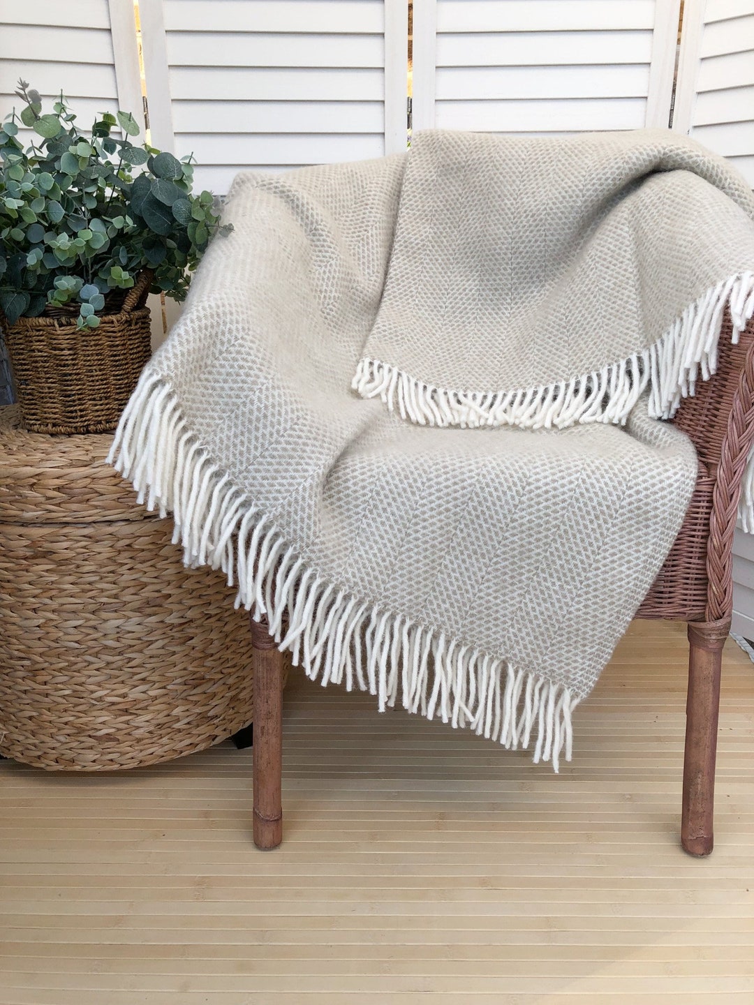 Large Beige Wool Throw Blanket 100 Pure New Wool Beige Sofa Etsy UK