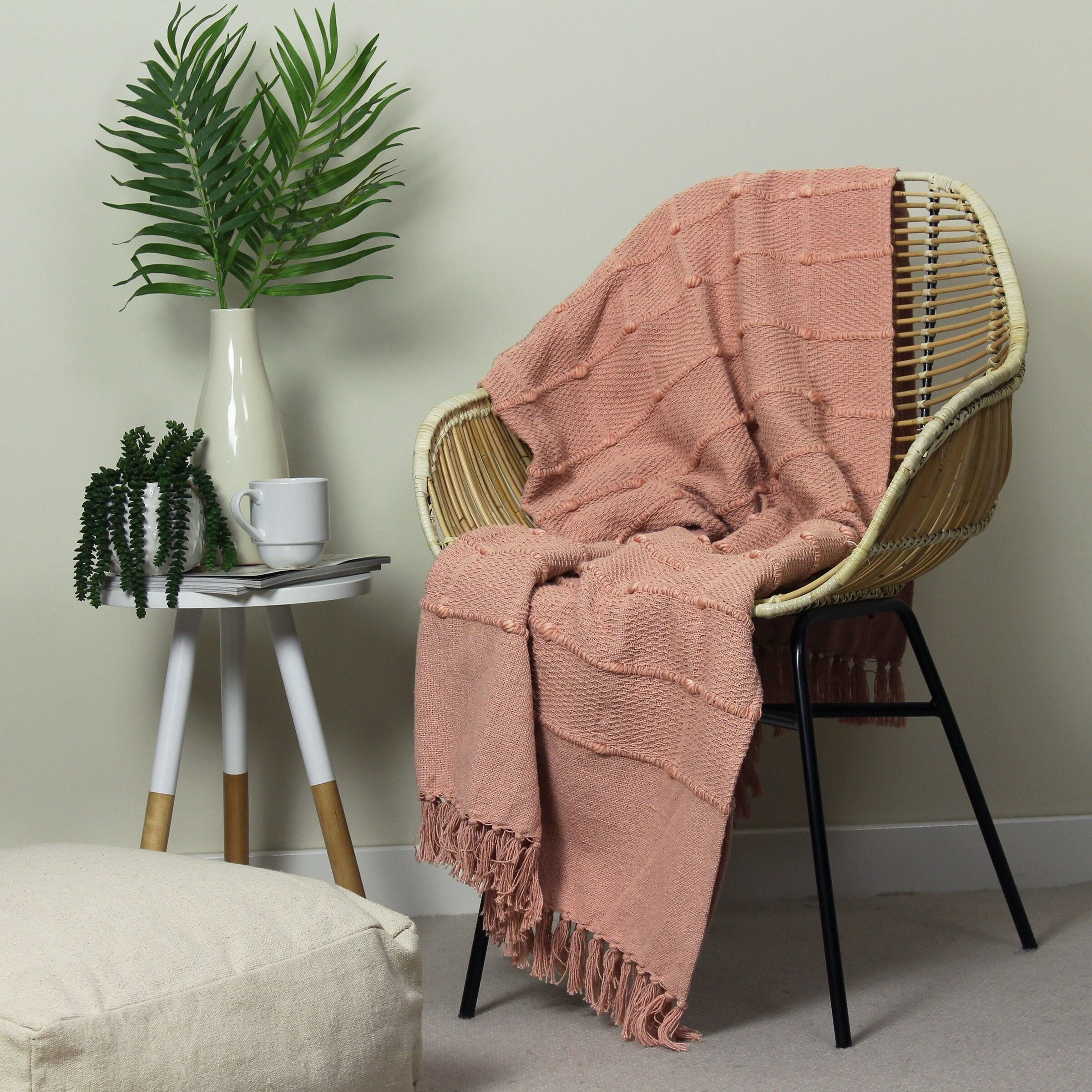Large Scandi Boho Tufted Blush Pink Throw Blanket Bohemian Etsy UK