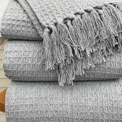 Large 100 Recycled Cotton Silver Grey Throw Blanket Sofa Etsy UK