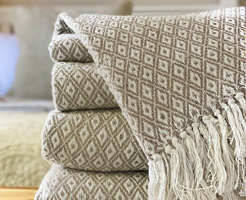 Large 100 Recycled Cotton Beige Throw Blanket Sofa Throw Sofa Etsy