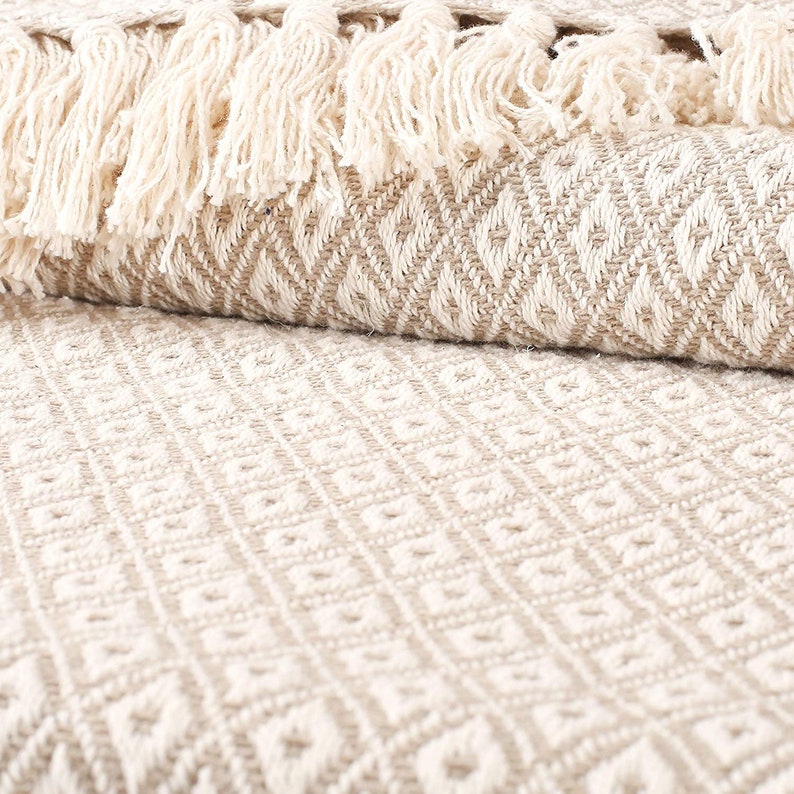 Large 100 Recycled Cotton Beige Throw Blanket Sofa Throw Sofa Etsy