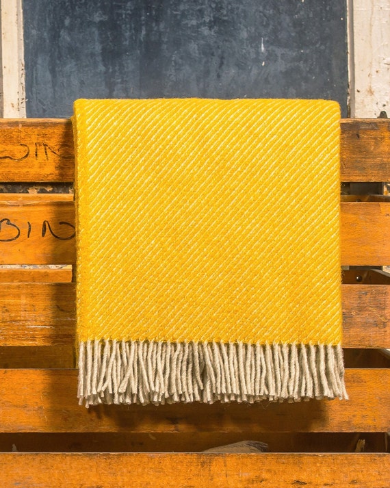 Yellow Wool Blanket Yellow Wool Throw 100 Pure New Wool Etsy UK