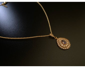 18K 0.5 Micron Yellow Gold Over Solid Brass Necklace decorated with CZ