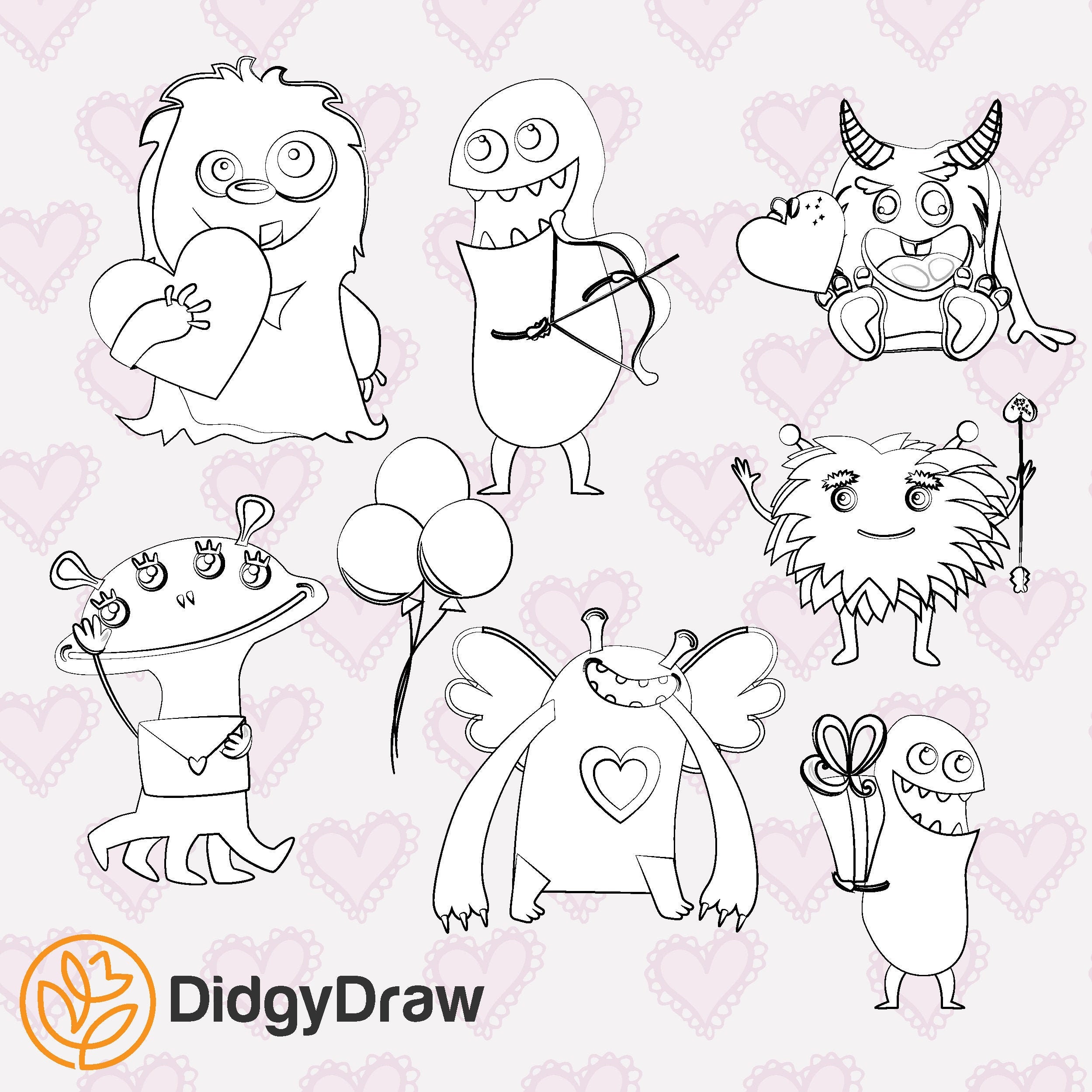 Monster Love Valentine Clip Art Valentines Printable Love Etsy