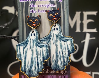 Vintage Style Ghost and Cat Earrings