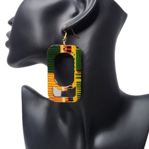 African Print Kente Wood Earrings, Lightweight, Afrocentric Earrings