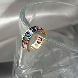 Rainbow Crystal Stone Ear Cuff 18k Gold Plated  Dainty Wrap Ear Cuff No Piercing Earrings, No Pierce, Gift for her, Birthday Gift