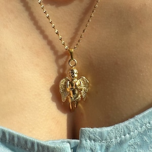 Cherubim Baby Angel Necklace, Angel Gold Plated Necklace, Cherub Charm Pendant,  Dainty Angel Wings Jewelry, Christmas Gift for Women