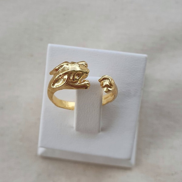 Rabbit Hugging Hands Dainty Thumb Thick Cute Minimalist Adjustable Animal 18k Gold Plated Ring Jewelry, Gift for her, Best Friend Gift