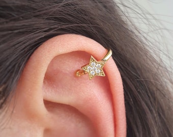 18k Gold Plated Pave Stone Star Shaped Celestial Dainty Minimalist Ear Cuff No Piercing Wrap Earrings, Gift for her, Bridesmaid Gift