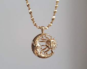 Zon en maan Vintage stijl hemelse Yin Yang hemelse dierenriem mystieke charme sierlijke 18k vergulde ketting, verjaardagscadeau, cadeau voor haar