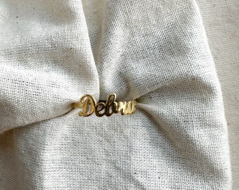 Anillo de nombre personalizado, anillo inicial de escritura a mano personalizado, anillo minimalista delicado de oro, anillo de pulgar ajustable, regalo personalizado, regalo para ella