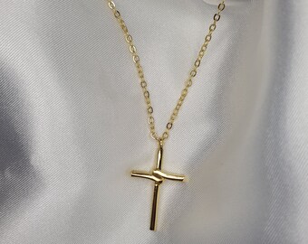 18k Gold Plated Tiny Small Cross Christian Religious Minimalist Charm Dainty Necklace, Religious Cross Christian Jewelry, Religious Gift