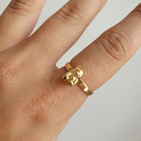 Gummy Teddy Bear Ring, 90's Style Cute Ring, Bague plaquée or ajustable, Teddy Bear Gold Jewelry, Boho Ring, Best Friend Gift, Gift for her