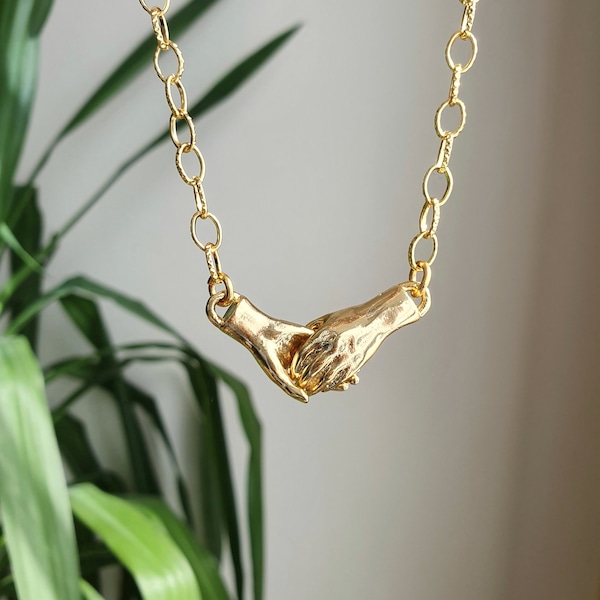 Händchenhalten Magnetischer Charm zierlicher minimalistischer Unisex Paar 18k Gold überzogener Charme-Halsketten-Schmuck, Geschenk für sie, Valentinstag-Geschenk