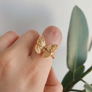 Butterfly Dainty Thumb Adjustable Statement Minimalist Cute 18k Gold Plated Animal Ring Jewelry, Gift for her, Best Friend Gift