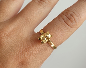 Gummy Teddy Bear Ring, 90's Style Cute Ring, Adjustable Gold Plated Ring, Teddy Bear Gold Jewelry, Boho Ring, Best Friend Gift, Gift for her