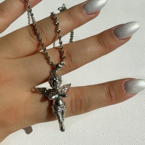 Cherubim Baby Angel Charm Necklace Jewelry for Women, Cupid Angel Wings Baby Lost Pendant Necklace, Dainty Religious Jewelry Gift for her