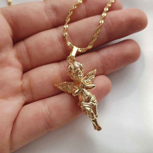 Angel Necklace , Baby Angel Necklace , Gold Necklace , Dainty Necklace . Cherub Necklace , 18K Gold Plated Necklace , Cherubim Necklace