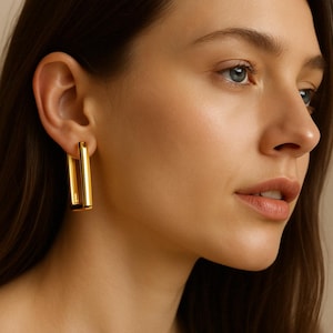 Minimalist Geometric Gold Hoop Earrings, Rectangular Dainty Everyday Earrings, Modern Statement Jewelry for Women, Mother&#39;S Day Gift for Her