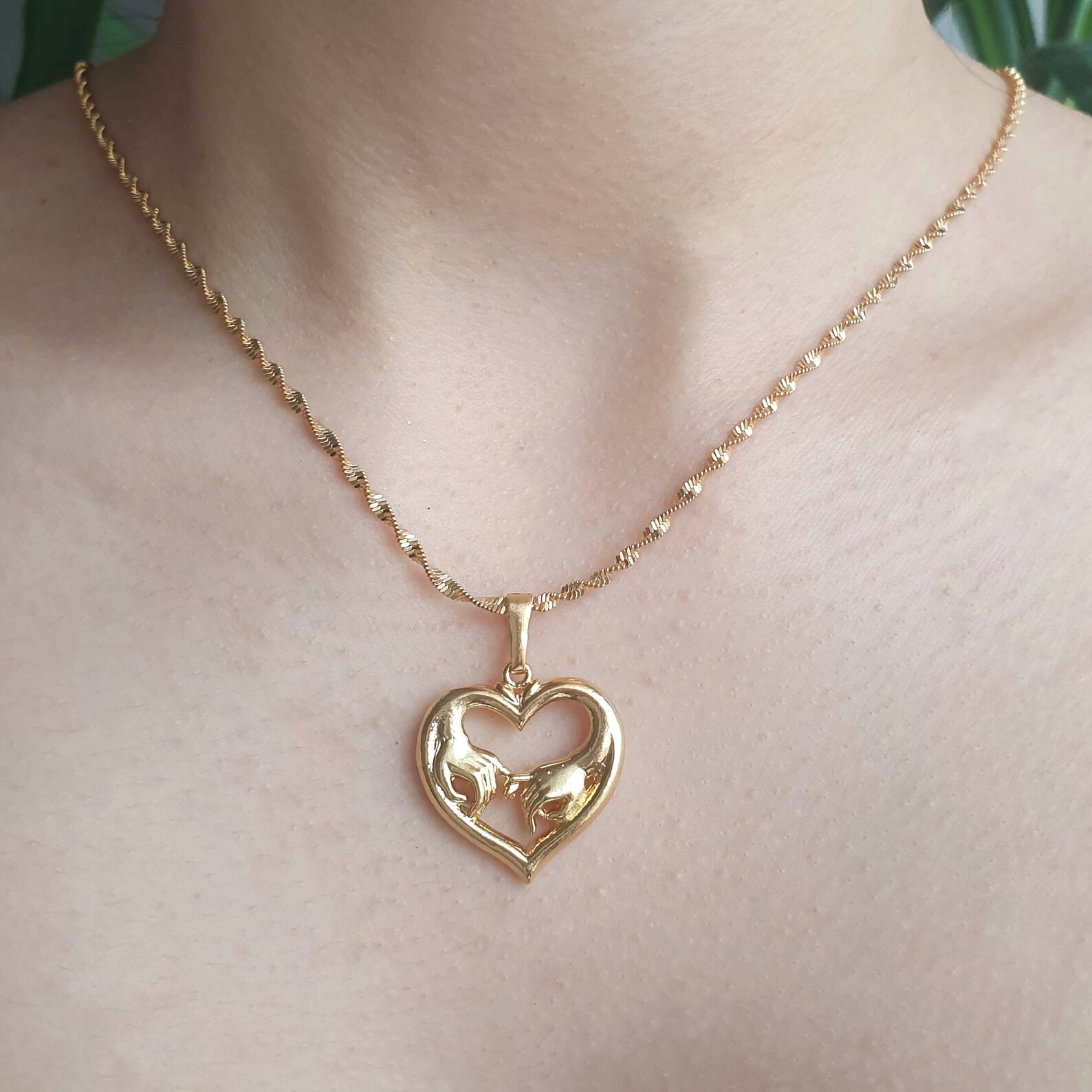 Holding Hands Heart Pendant 18k Gold Plated Dainty Charm Etsy