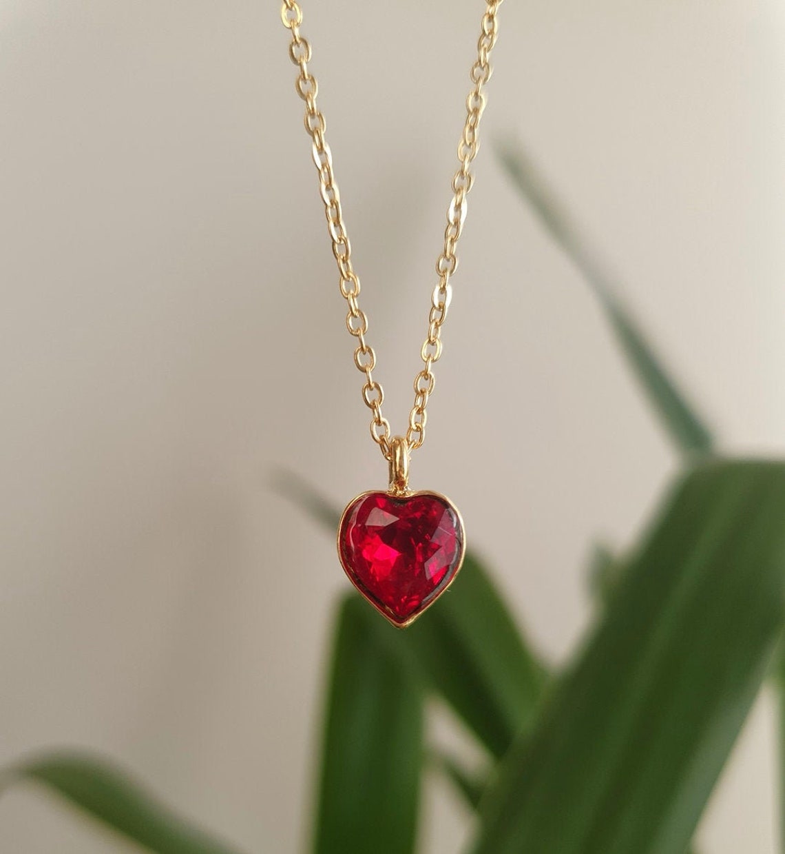18k Gold Plated Red Crystal Heart Charm Dainty Minimalist Etsy