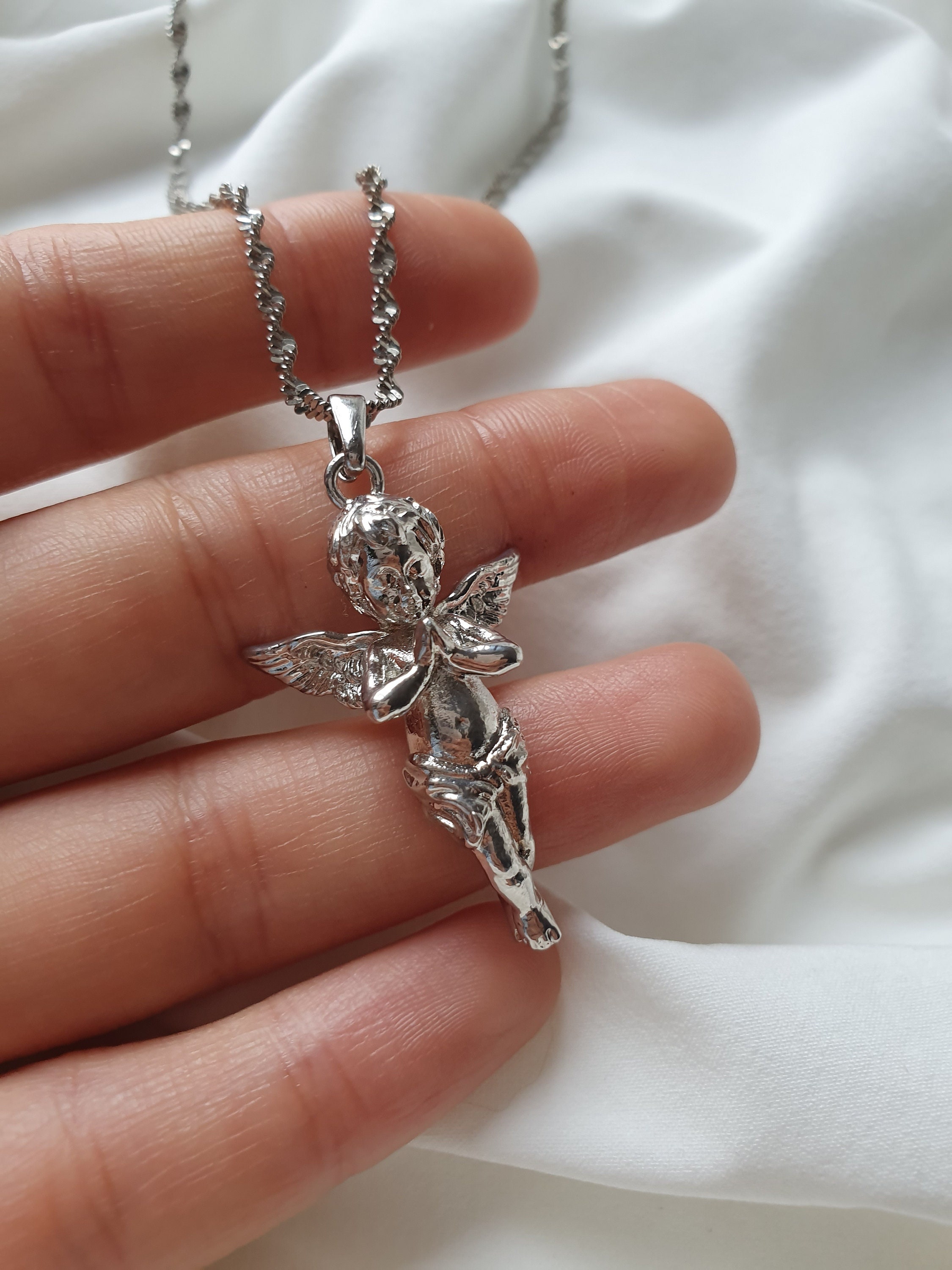 Cherubim Necklace Baby Angel Necklace Silver Necklace Cherub
