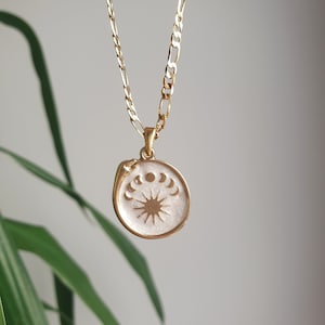 Ouroboros Snake  Moon Phases & Sun Coin Celestial Mythology 18k Gold Plated Charm Dainty Necklace Jewelry, Gift for her, Birthday Gift