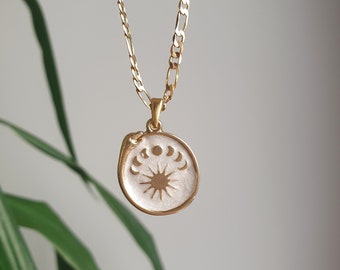 Ouroboros Snake  Moon Phases & Sun Coin Celestial Mythology 18k Gold Plated Charm Dainty Necklace Jewelry, Gift for her, Birthday Gift